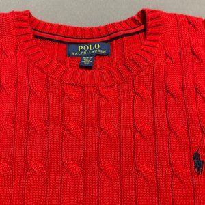 Boys Polo by Ralph Lauren Cotton Knit Crew Neck Sweater Size Medium Red